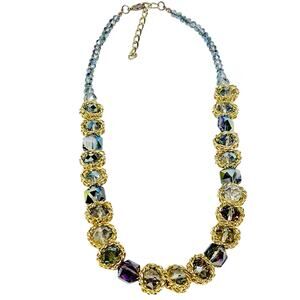 Gold Plated PURPLE BLUE Iridescent Crystal Necklace Jewelry 10" Faux Gold Rope